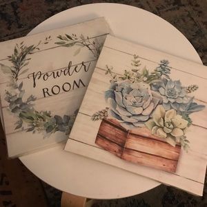 SET OF 2! Powder Room Succulent Wall Canvases